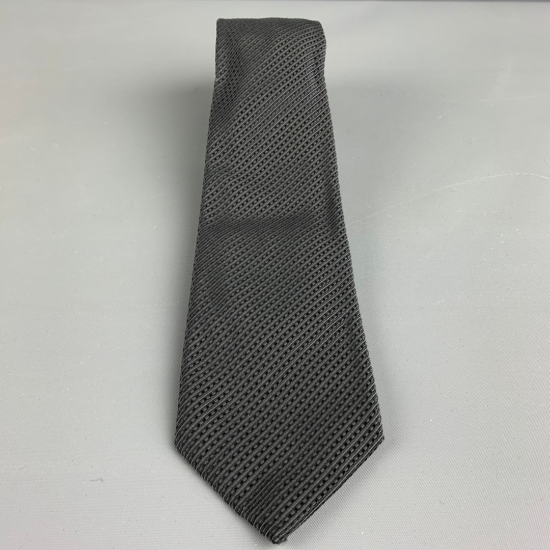 JOHN VARVATOS Cravate en coton à rayures diagonales gris noir