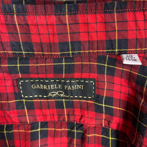 GABRIELE PASINI Size M Red Black Plaid Lyocell Button Up Long Sleeve Shirt