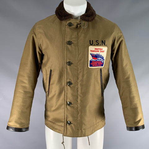 THE REAL MCCOY'S Size 36 Khaki Brown Cotton Zip & Buttons Jacket