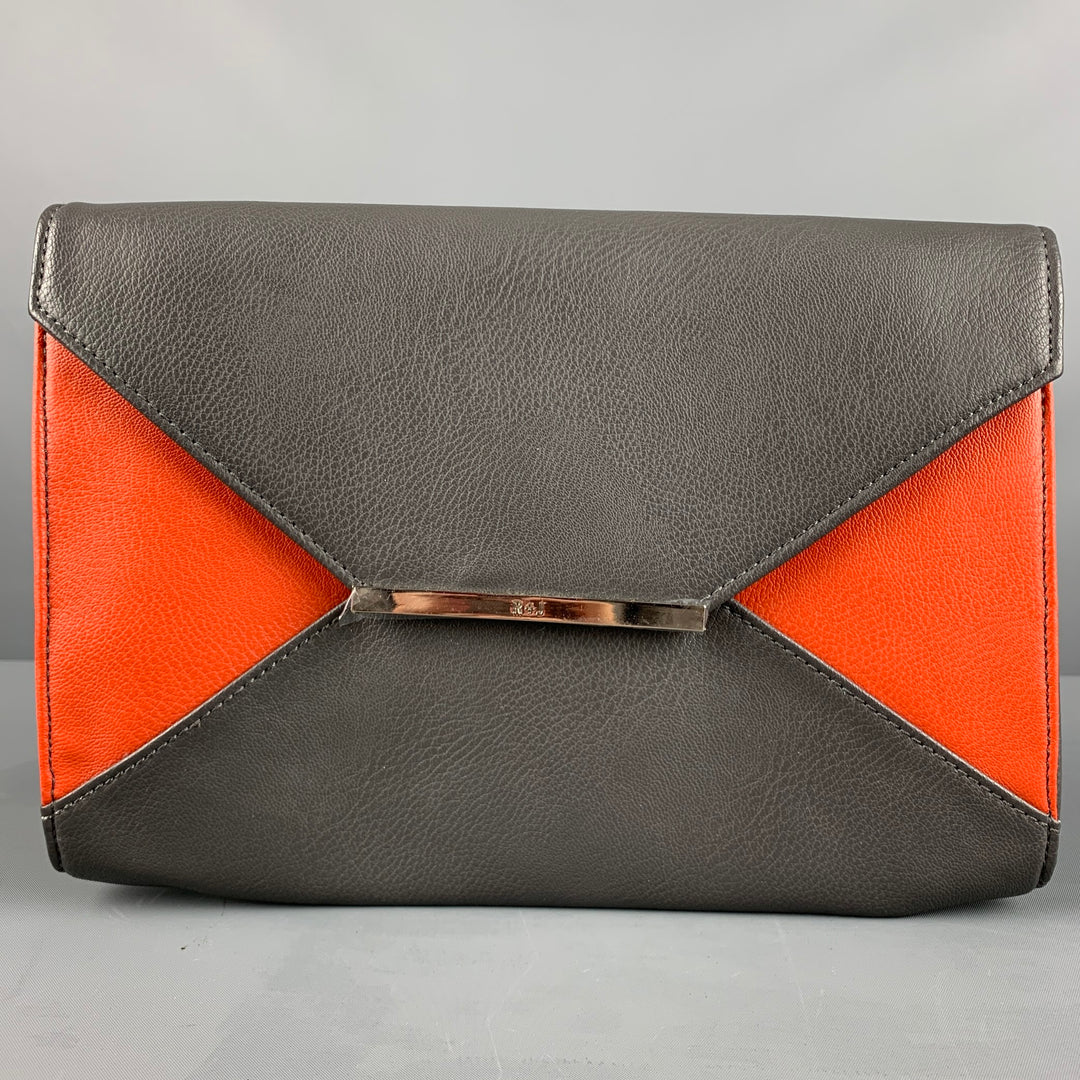 R+J Grey Orange Color Block Clutch Handbag
