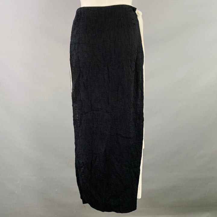 REJINA PYO Size 6 Black White Acetate Blend Wrap Around Long Skirt