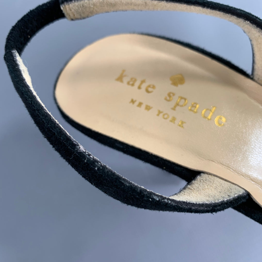 KATE SPADE Size 7 Black Suede Bow Slingback Kitten Heel Pumps