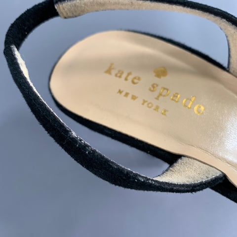 KATE SPADE Size 7 Black Suede Bow Slingback Kitten Heel Pumps