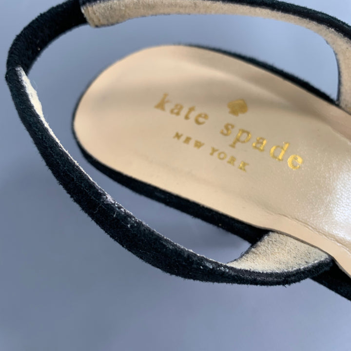 KATE SPADE Size 7 Black Suede Bow Slingback Kitten Heel Pumps