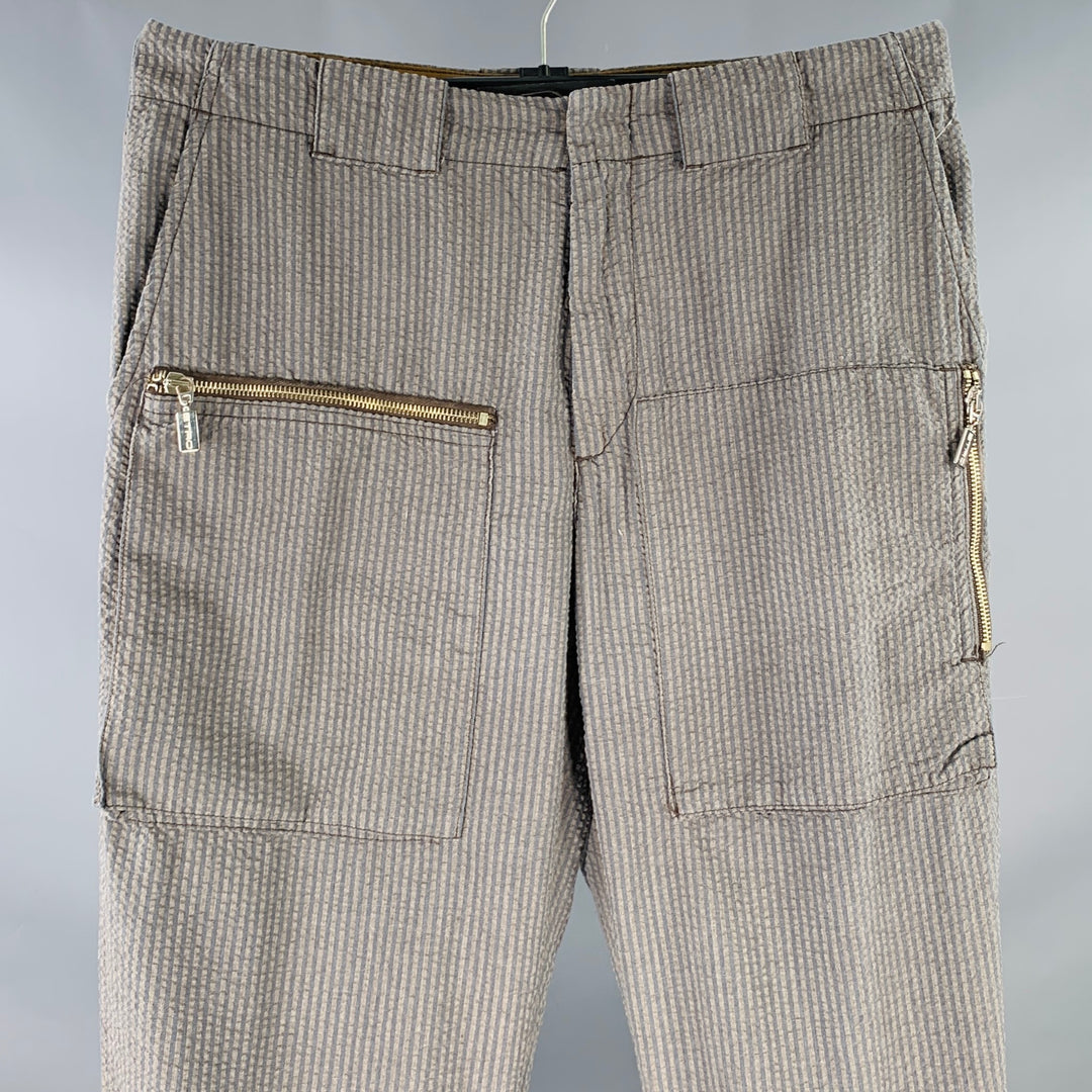 ETRO Size 32 Grey Taupe Stripe Polyester Cotton Zip Pockets Casual Pants