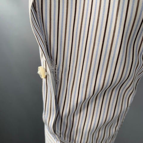 ERMENEGILDO ZEGNA Size L White Blue Brown Stripe Cotton Long Sleeve Shirt