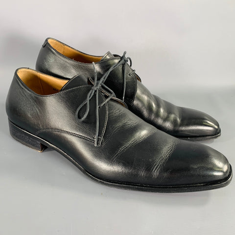BARNEY'S NEW YORK Size 13 Black Leather Derby Lace-Up Shoes