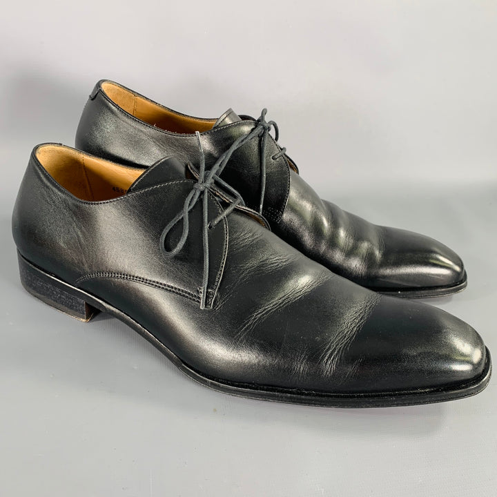 BARNEY'S NEW YORK Size 13 Black Leather Derby Lace-Up Shoes