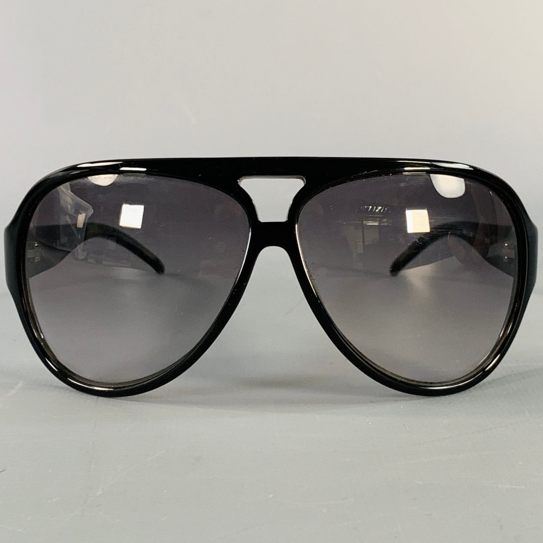 BURBERRY Black Acetate Oversized Wrap Around Aviator Sunglasses