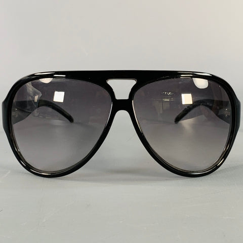 BURBERRY Black Acetate Oversized Wrap Around Aviator Sunglasses