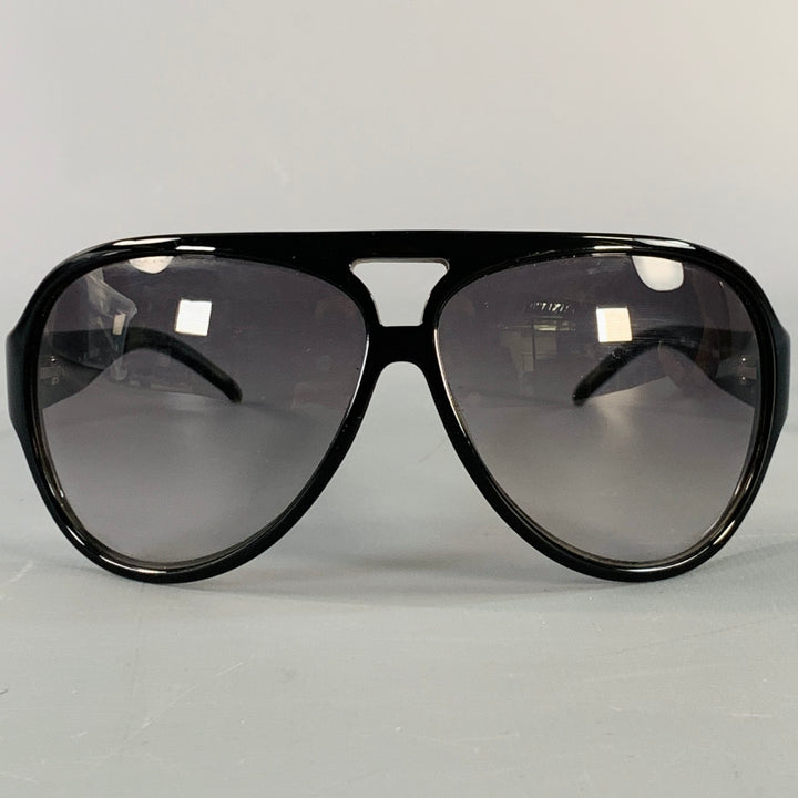 BURBERRY Black Acetate Oversized Wrap Around Aviator Sunglasses