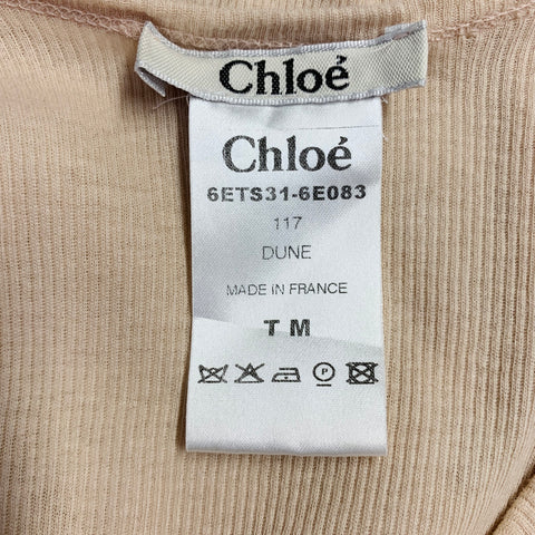 CHLOE Size M Dune Beige Cream Cotton Ribbed Bib Pleated Casual Top