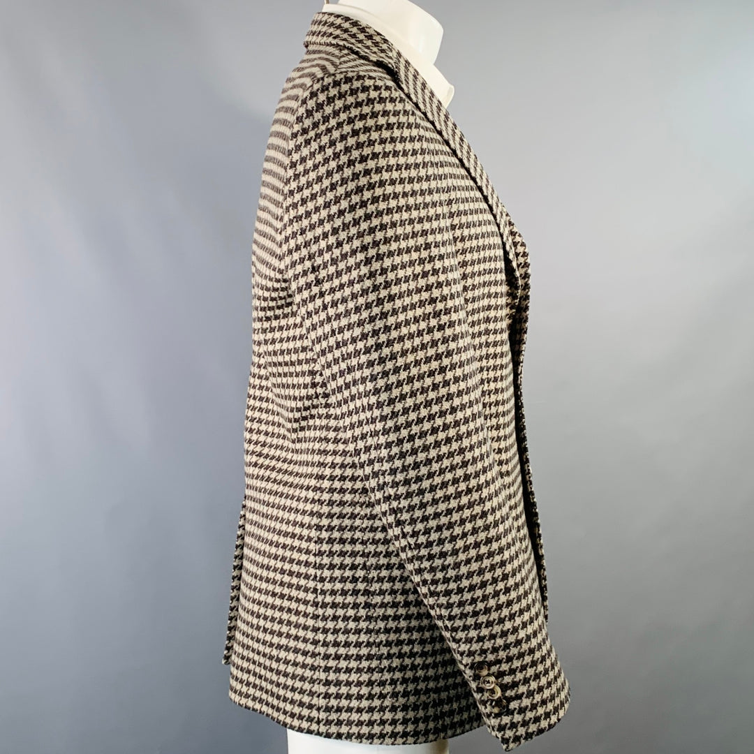 BALLY Size 40 Brown Taupe Houndstooth Wool Blend Notch Lapel Sport Coat
