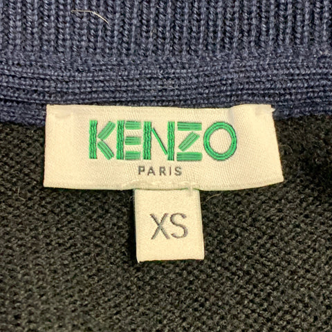 KENZO Size XS Black Navy Knit Wool Zip Up Sweater