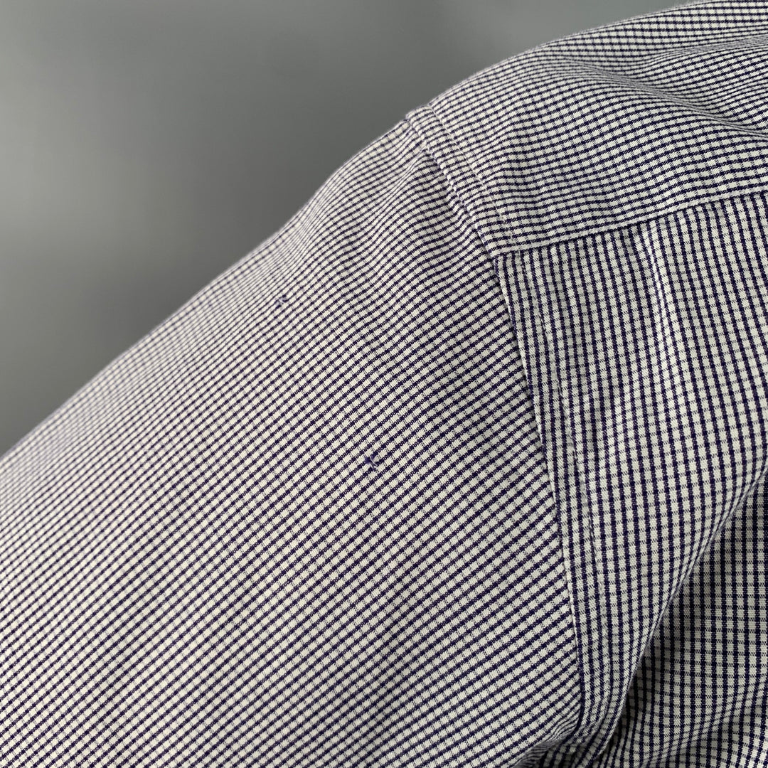 AGNÈS B. Size 38 Navy White Gingham Cotton Button Down Collar Short Sleeve Shirt