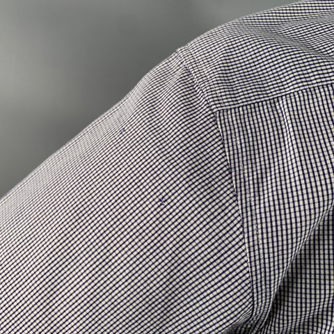 AGNÈS B. Size 38 Navy White Gingham Cotton Button Down Collar Short Sleeve Shirt