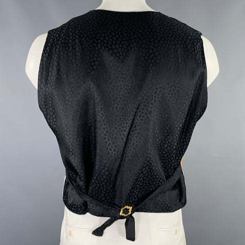 TED SALUTO Size L Black Multi Color Print Silk Buttoned Vest
