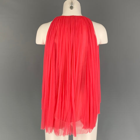 DELPOZO Size 6 Pink Silk Nylon Pleated Sleeveless Dress Top