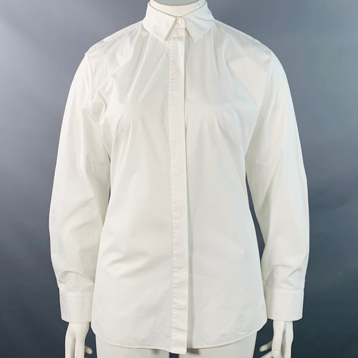 THEORY Size L White Cotton Blend Hidden Placket Shirt