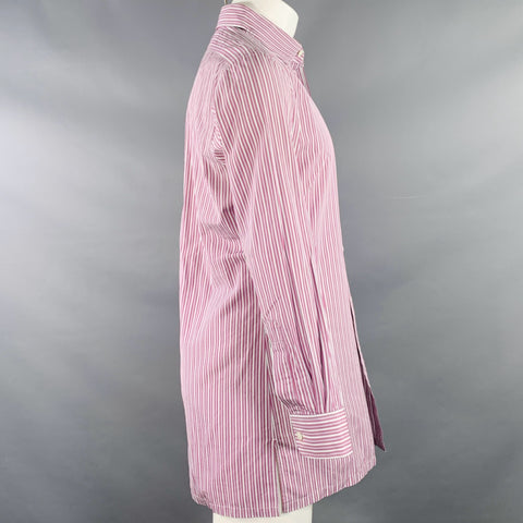 CHARVET Size M White Lilac Stripe Cotton Curved Cutaway Long Sleeve Shirt