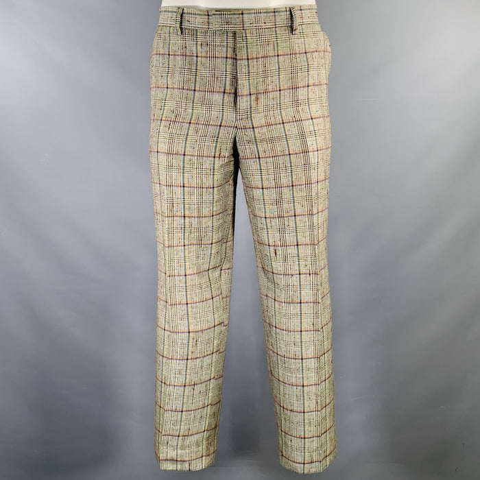 ETRO Size 36 Grey Multi Color Plaid Silk Linen Zip Fly Dress Pants
