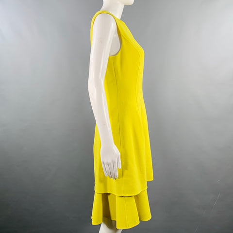 OSCAR DE LA RENTA Size 6 Neon Yellow Crepe Tiered Cocktail Dress