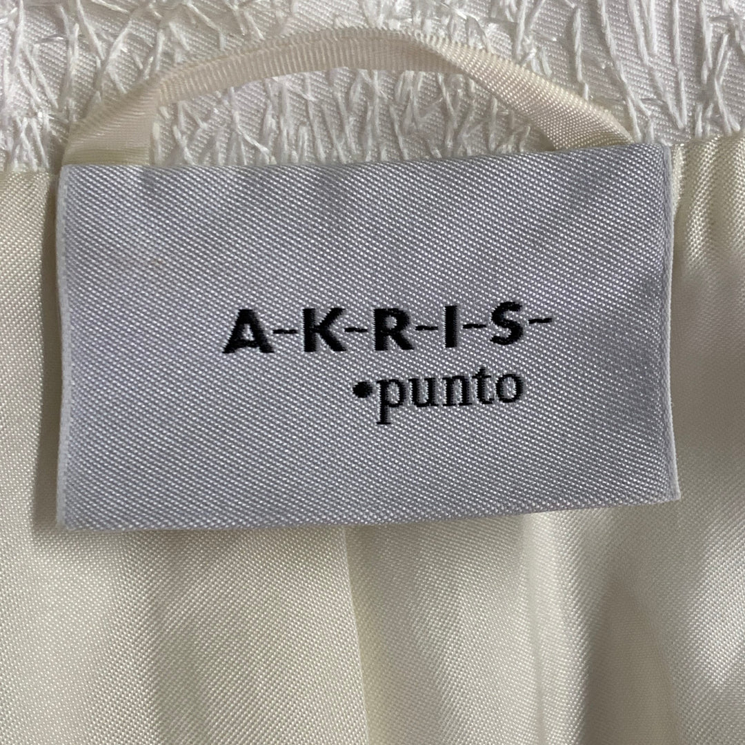 AKRIS Size 14 Cream Cotton Blend Scribble Stitch Hook Eye Jacket Blazer
