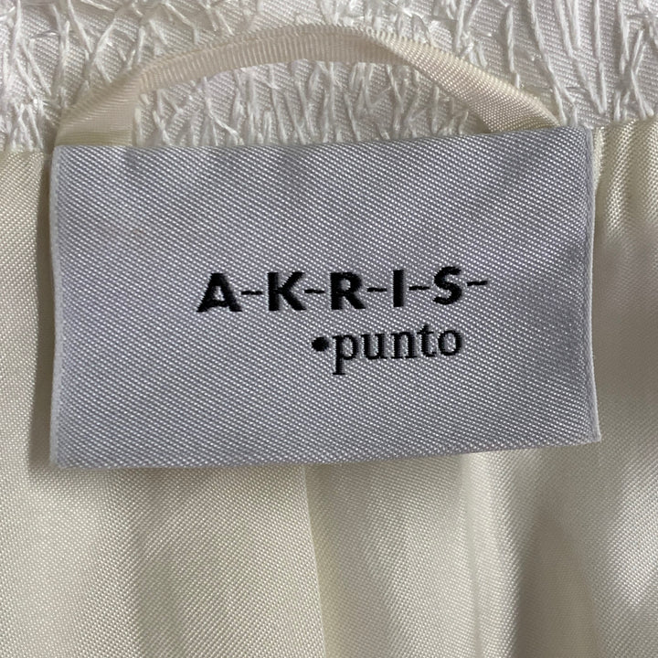 AKRIS Size 14 Cream Cotton Blend Scribble Stitch Hook Eye Jacket Blazer