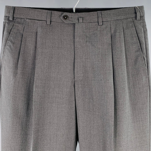 Pantalon habillé plissé en laine grise avec revers ERMENEGILDO ZEGNA Taille 36