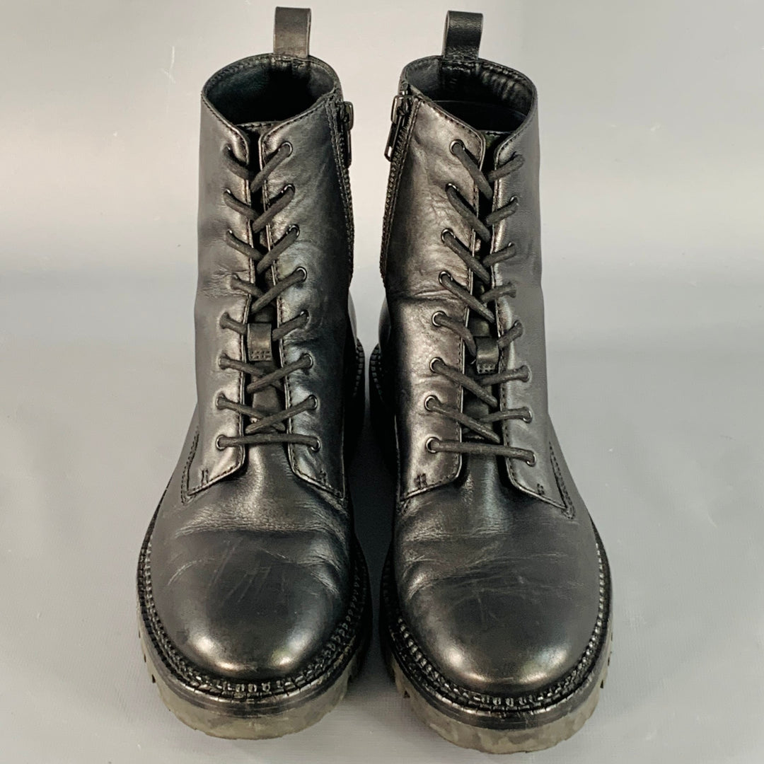 VINCE Size 9 Black Leather Lace-Up Side Zipper Combat Boots