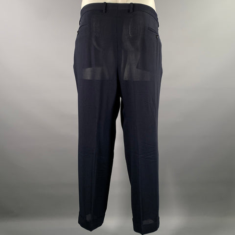 ERMENEGILDO ZEGNA Size 46 Navy Solid Wool Notch Lapel Suit