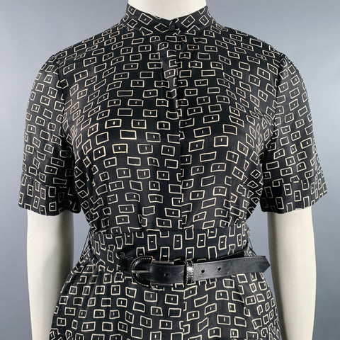 LAFAYETTE 148 Size L Black Cream Viscose Silk Rectangle Shirt Dress