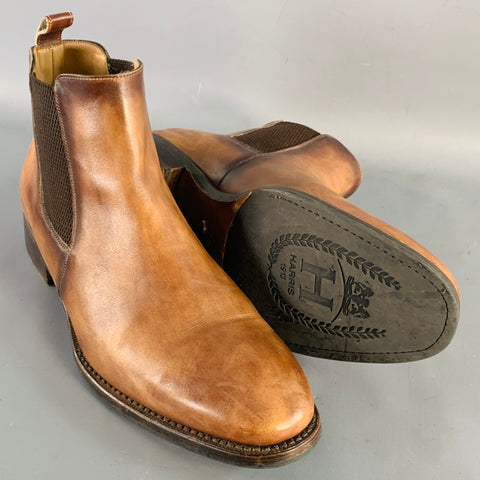 CALZOLERIA HARRIS Size 9.5 Brown Antique Leather Chelsea Ankle Boots