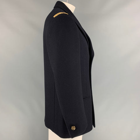 RALPH LAUREN PURPLE LABEL Size 42 Black Gold Wool Cashmere Double Breasted Coat