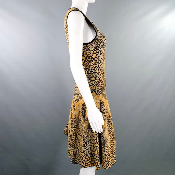 ALEXANDER MCQUEEN Size M Black Gold Viscose Blend Marbled Sleeveless Dress