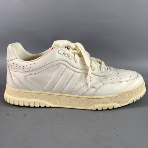 GUCCI Size 11.5 White Leather Lace Up Sneakers