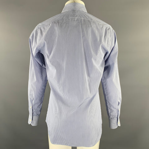 HAMILTON Size S White Blue Stripe Cotton Spread Collar Long Sleeve Shirt