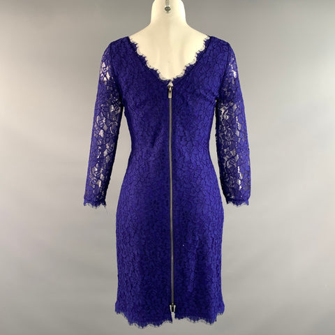 DIANE VON FURSTENBERG Size 4 Royal Blue Rayon nylon Lace Cocktail Dress