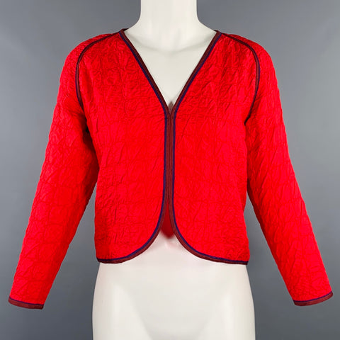 GEOFFREY BEENE Size 4 Red Stripe Wrinkled Casual Top