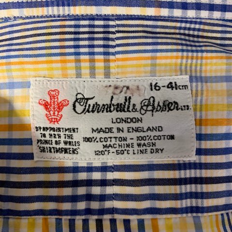 TURNBULL & ASSER Size L White Multi-Color Plaid Long Sleeve Shirt