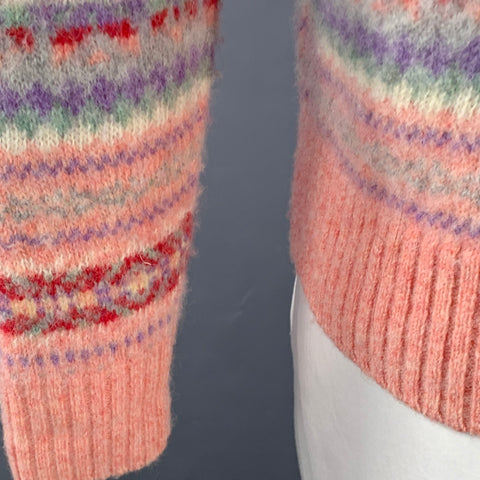 J. CREW Size L Pink Multi Color Nordic Stripe Wool Crew Neck Sweater