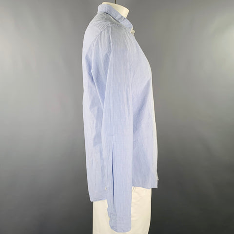 JOHN VARVATOS Taille L Chemise Manches Longues Coton Lin Rayée Bleu Clair Blanc