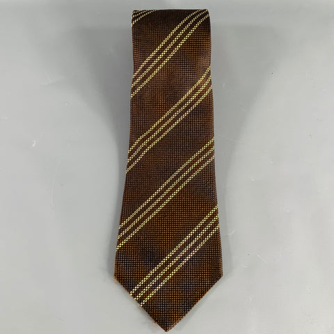 KITON Brown Yellow Diagonal Stripe Silk Tie