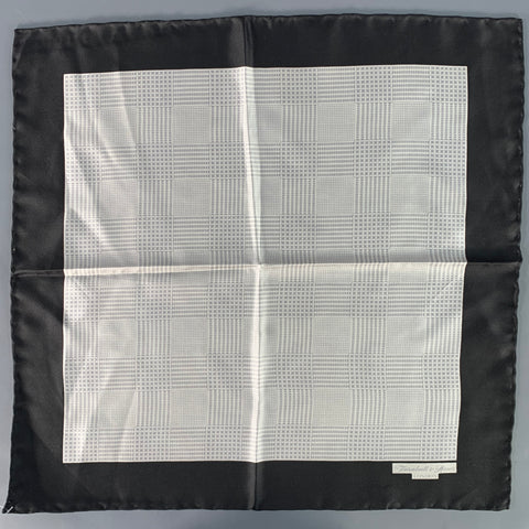 TURNBULL & ASSER Black White Grey Glenplaid Silk Pocket Square