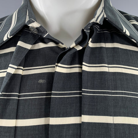 PAUL SMITH Size M Black Cream Stripe Pleated Cotton Blend Long Sleeve Shirt