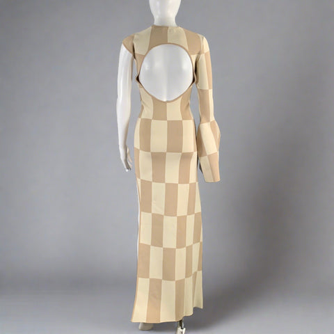 A.W.A.K.E.MODE Size XS Beige Camel Viscose Polyester Color Block Long Dress