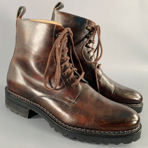 CALZOLERIA HARRIS Size 10 Brown Burnished Leather Lace-Up Boots