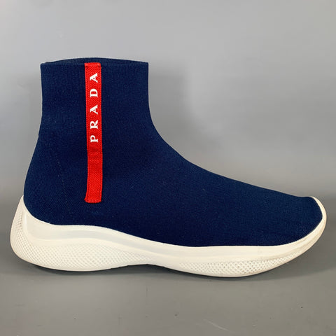 PRADA Size 9.5 Navy White Fabric Pull On Boots