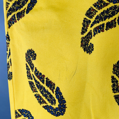 NOAH Size 34 Yellow Navy Black Paisley Cotton Zip Fly Dress Pants