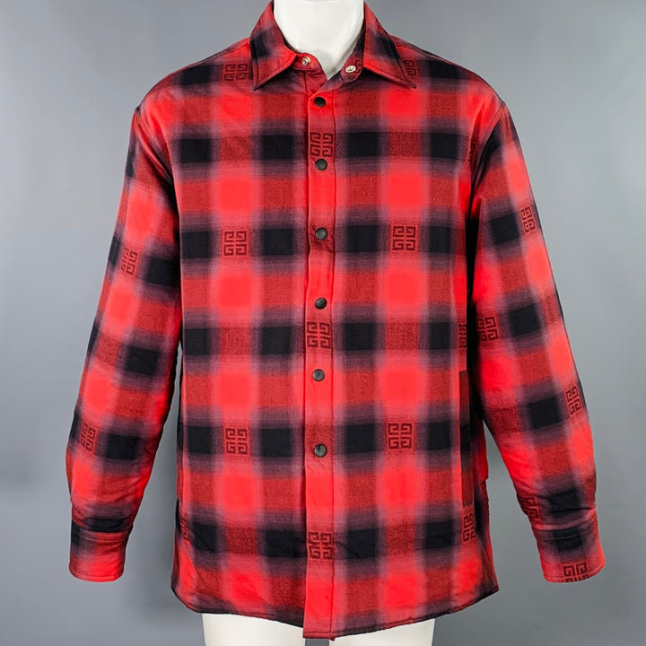 GIVENCHY Size M Red Black Plaid Cotton Snaps Jacket